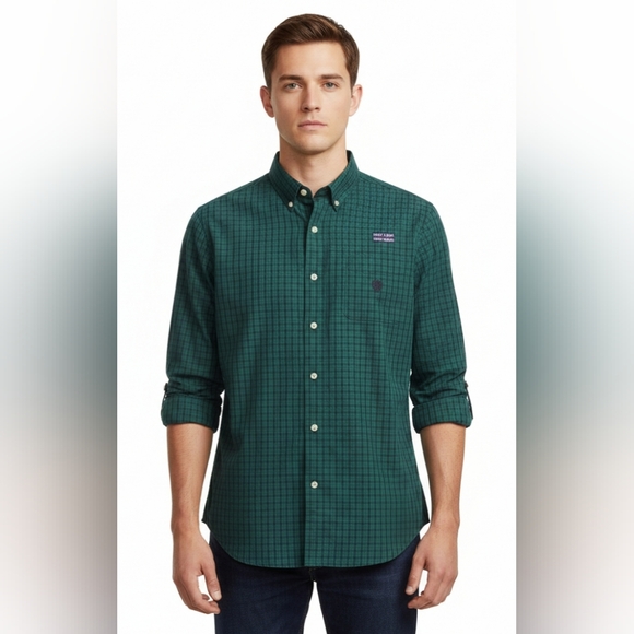 Chaps Other - NWT Chaps Dark Green Checkered Button Down Shirt size L